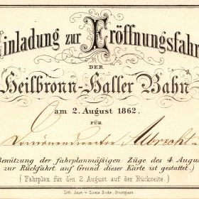 Fahrkarte der Eröffnungsfahrt der Bahnlinie am 02.08.1862 (Vorderseite)